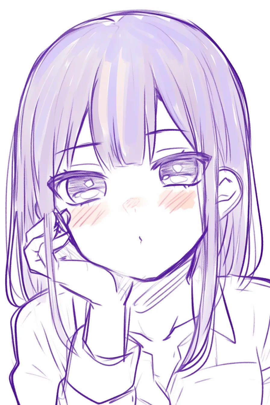 ぶりっ子の退屈まなざし｜【基本構造】頬杖をつき、口を小さくすぼめた描き方で、視線はやや下げ気味です。<br>【演出の方向性】彩度を抑えた色調でまとめ、わざと気怠さを漂わせながらも、可愛さを残す演出になっています。<br>