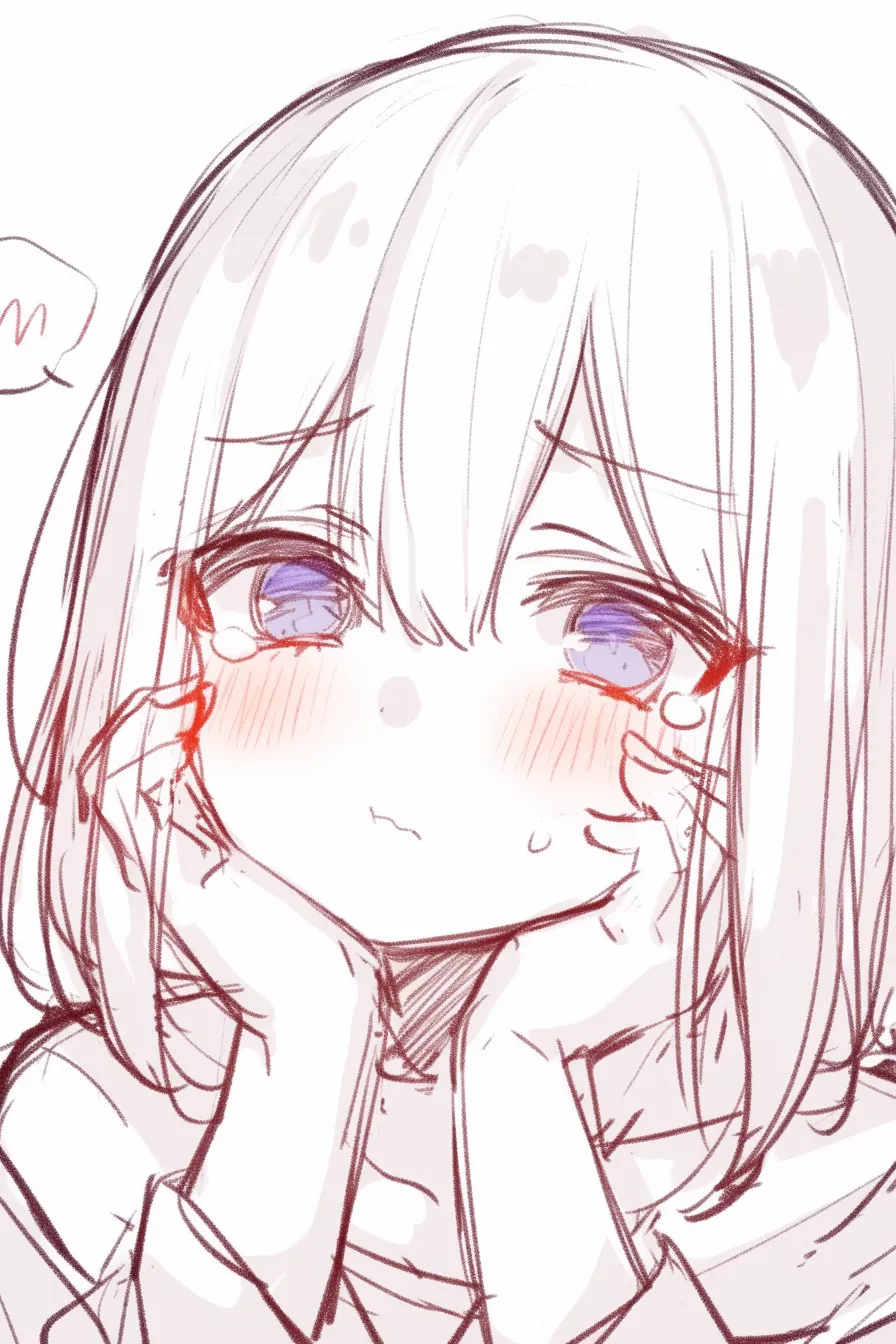 ぶりっ子の泣きそう顔｜【基本構造】両手で頬を支え、口をすぼめた描き方で、涙のしずくを加えています。<br>【演出の方向性】赤い頬と潤む瞳が、弱さと甘さを同時に表現し、守ってあげたくなる印象を生んでいます。<br>