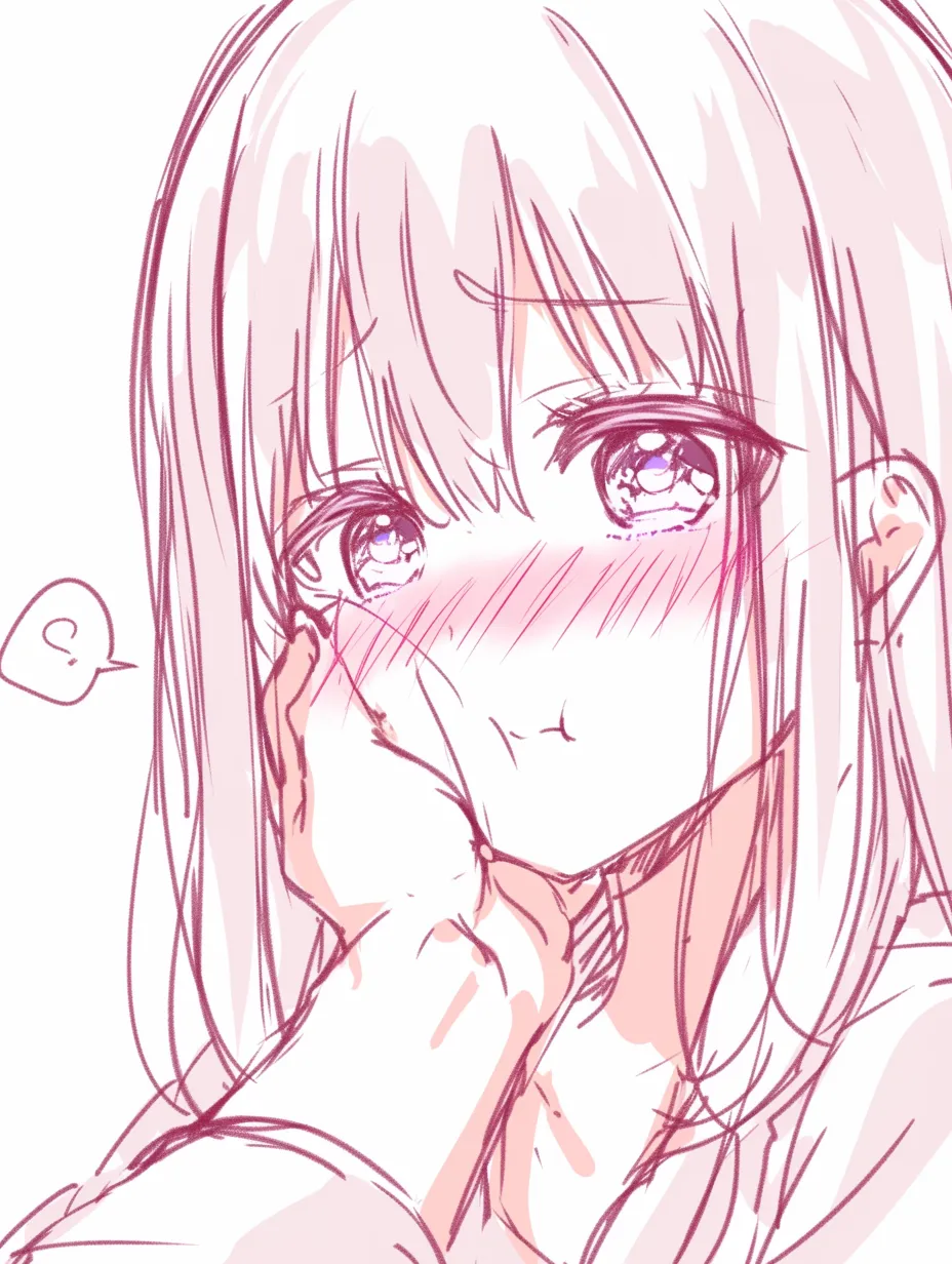 ぶりっ子のぷくっと赤面｜【基本構造】頬杖をつき、口を小さく尖らせた描き方で、視線は真正面を捉えています。<br>【演出の方向性】赤みを広く頬に乗せ、少し拗ねたような甘さを演出し、可愛さを誇張しています。<br>