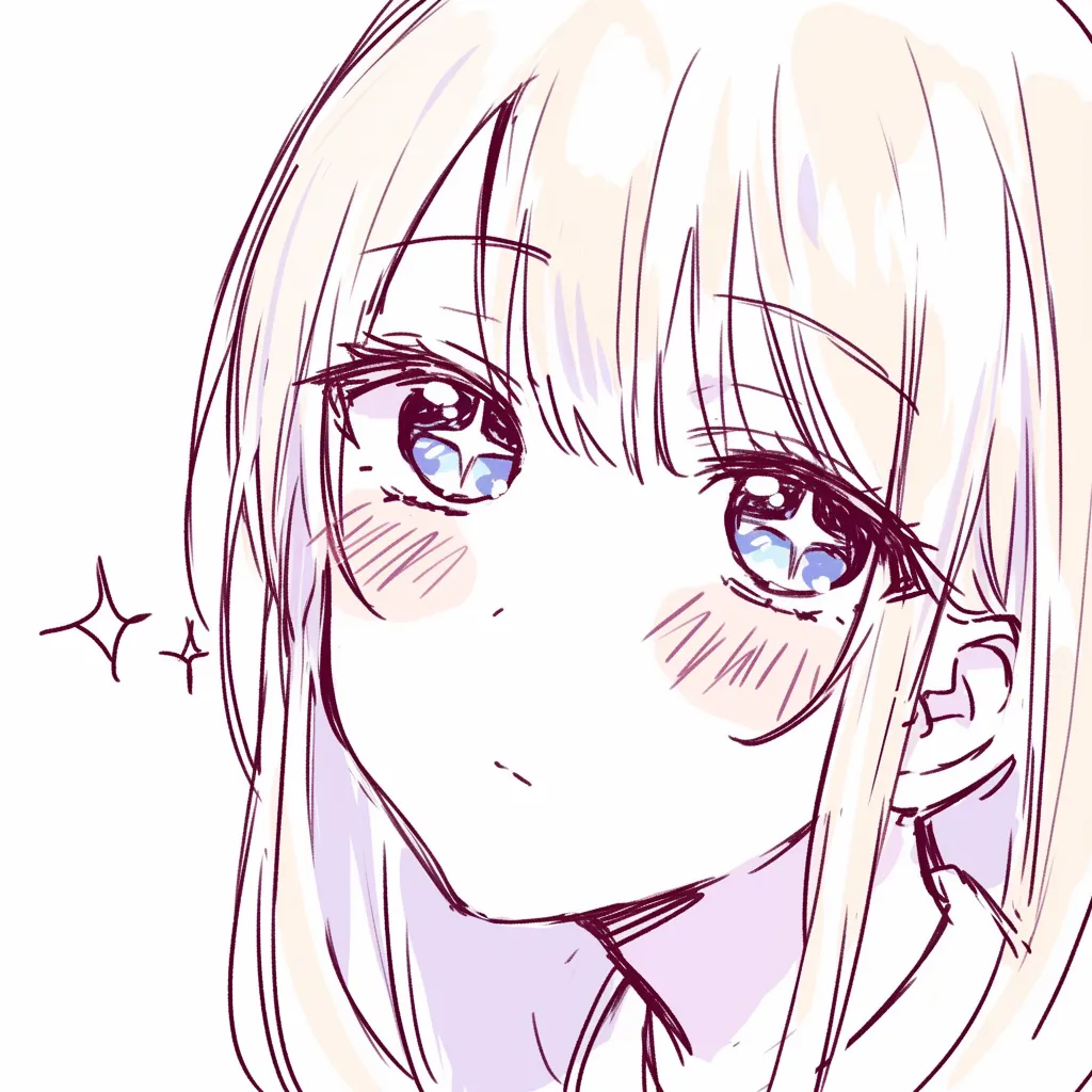 かわいい上目遣いのきらめき｜【基本構造】斜め顔に大きな瞳を上向きに配置する描き方で、口元を小さく結んでいます。<br>【演出の方向性】瞳に星の輝きを入れ、頬の赤みと合わせて澄んだ憧れの感情を表現しています。<br>
