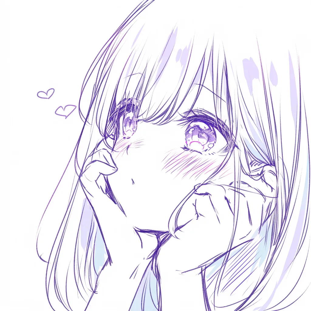 かわいい上目遣いの甘え｜【基本構造】両手で頬を支え、上目遣いにする描き方で、やや斜め上を見ています。<br>【演出の方向性】涙を浮かべるような瞳と小さな唇が、甘えや可憐さを強調する仕草になっています。<br>