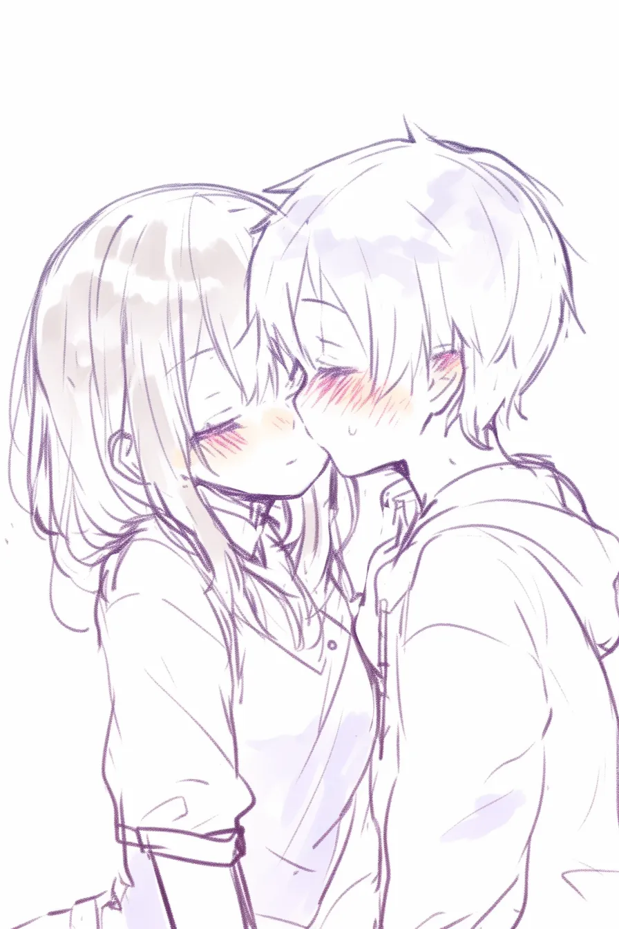 かわいいキスのときめき｜【基本構造】男女が正面で寄り添い、閉じた瞼と重ねた唇を中心に描き方を整理しています。<br>【演出の方向性】大きな赤面を頬に広げることで、かわいらしいドキドキ感を最大化し、無垢なときめきを表現しています。<br>