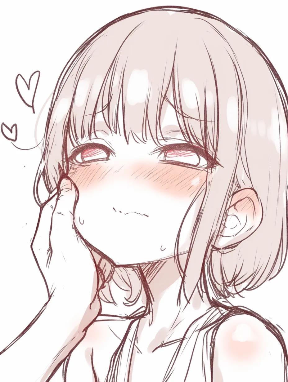 あごクイの強引さ｜【基本構造】片手で頬をしっかりと持ち上げる描き方で、顔全体を固定するような構図になっています。<br>【演出の方向性】顔の赤みと涙ぐむ表情が、強引さに対する戸惑いや動揺を演出し、ドラマチックな緊張感を引き出しています。<br>