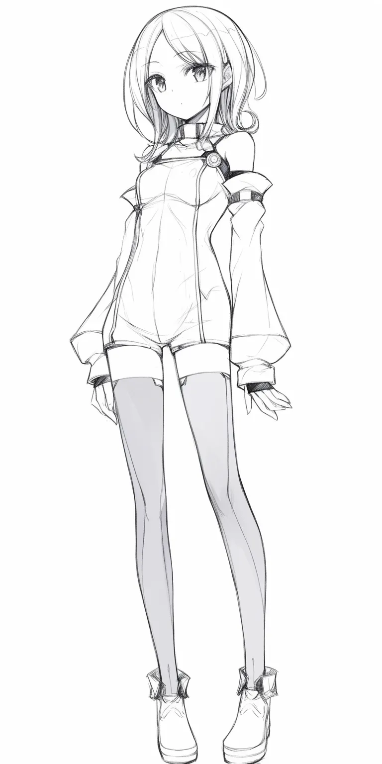 全身のオフショルダー｜【基本構造】肩を落とした服のラインが上半身を柔らかく包み、下半身は細長い脚をストレートに配置。立ち姿はやや内股気味で、全体を縦長に整理しています。<br>【演出の方向性】袖の広がりと露出の対比がバランスを作り、女性的な可憐さを強調しています。表情は穏やかで、穏やかな気品を漂わせる雰囲気に仕上がっています。<br>
