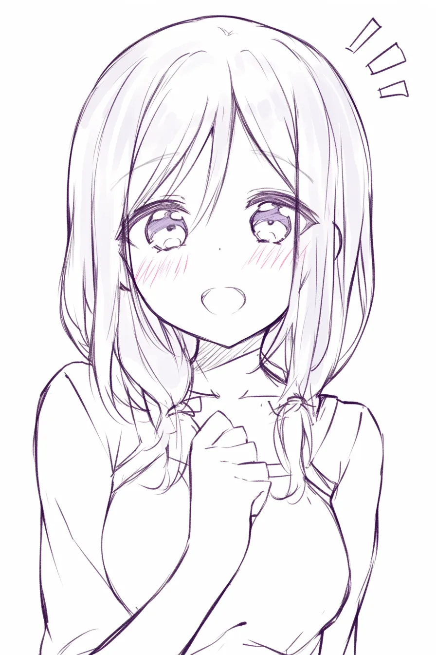 胸に手を当てる喜び｜【基本構造】胸の前で拳を握り、体を少し前に乗せる描き方です。<br>【演出の方向性】目を輝かせ口角を上げた笑顔が、素直な嬉しさや前向きな勢いを表現しています。<br>