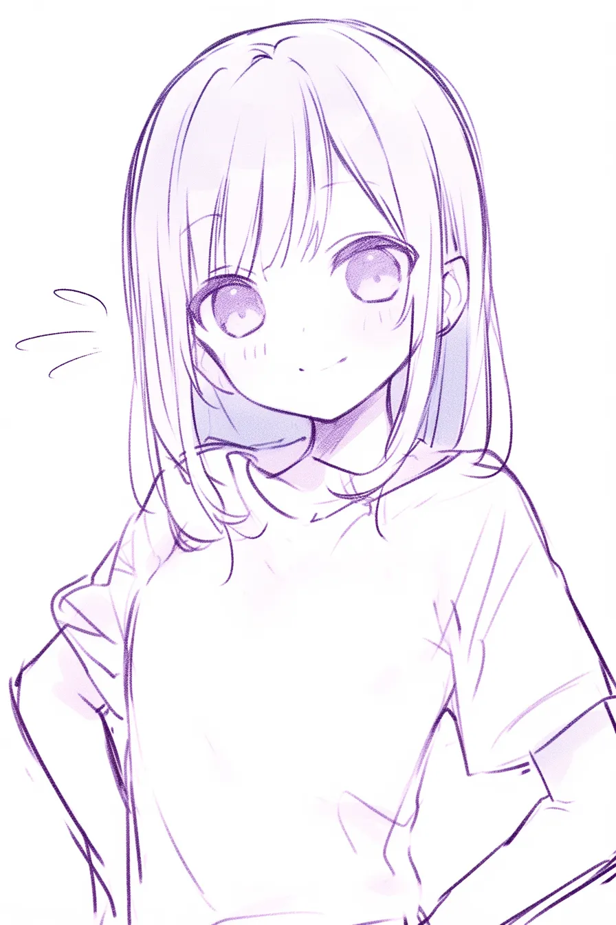 腰に手を当てる微笑み｜【基本構造】両腕を腰に添え、胸を張った姿勢を描き方として整えています。<br>【演出の方向性】にこやかな笑顔と大きく開いた瞳が、自信と明るさを印象づけています。<br>