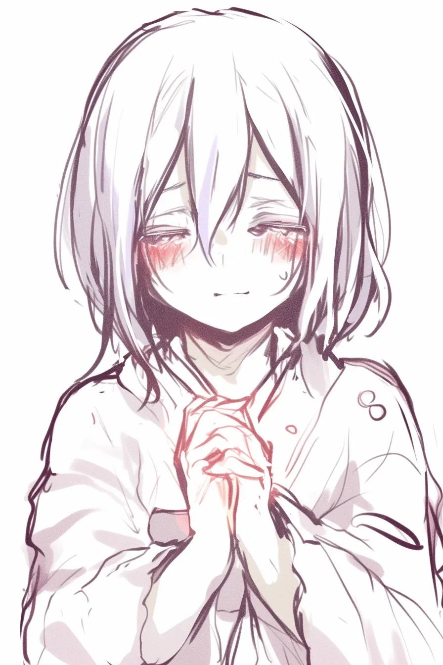 手を組むの祈り｜【基本構造】胸の中心で両手を組み合わせ、目を閉じる描き方で、姿勢を正しく保っています。<br>【演出の方向性】涙ぐんだ表情と微笑を重ねることで、感謝や祈願の気持ちを演出。心からの祈りを感じさせます。<br>