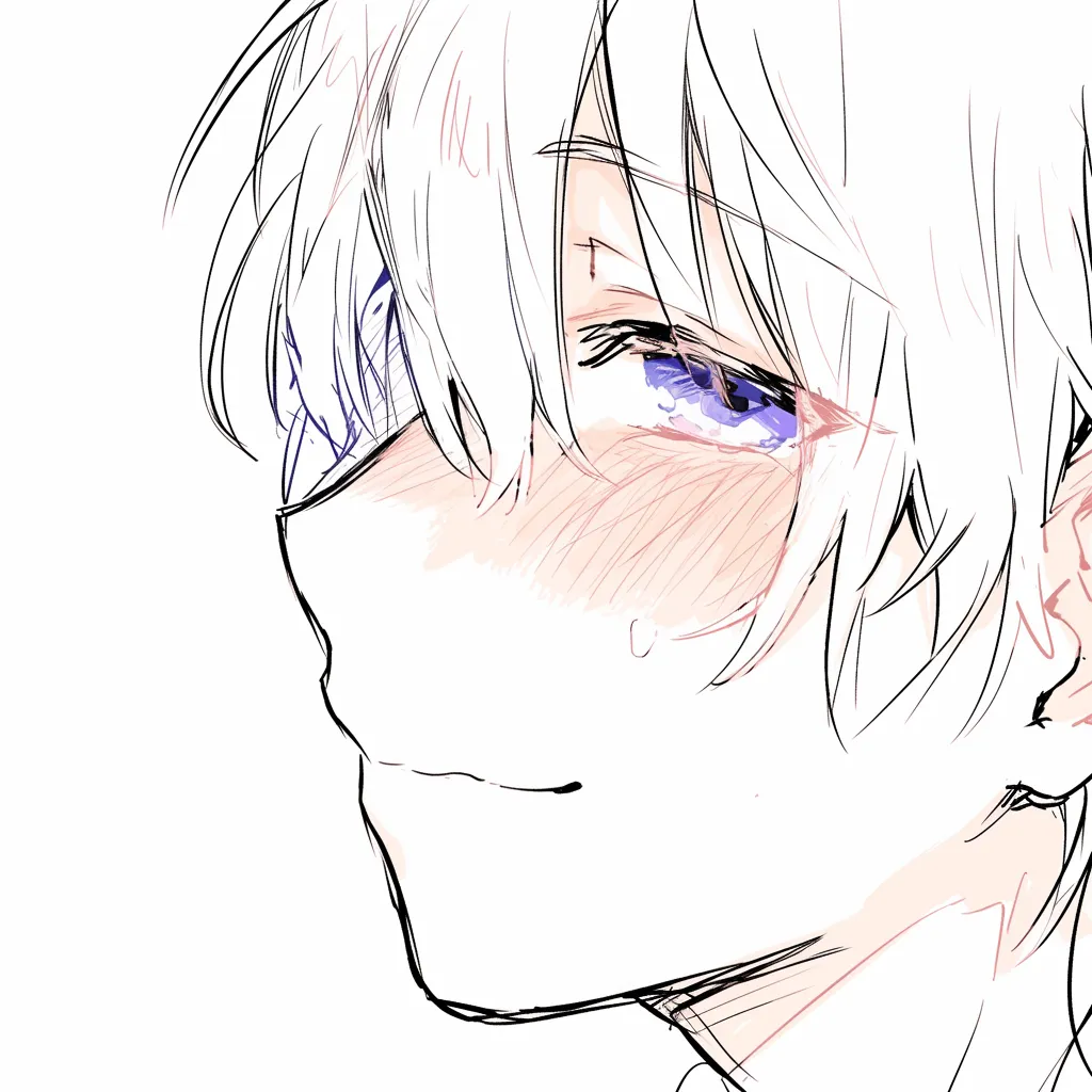 口の片側笑み｜【基本構造】横顔寄りのアングルで、口角を片側だけ上げる描き方を用い、不均衡なラインが表情の個性を際立たせています。<br>【演出の方向性】片側の口角がニヒルな笑みを思わせ、頬の赤みと目線の流れによって挑発的で余裕のある印象を与えています。<br>