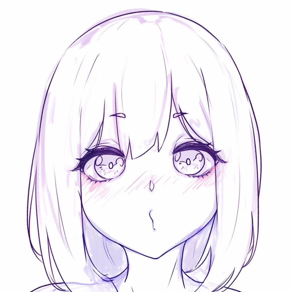 かわいい口のぽかん顔｜【基本構造】丸みのある輪郭に小さな口を中心に据える描き方で、正面から見た表情を強調しています。瞳は大きく開き、視線に驚きを持たせています。<br>【演出の方向性】ぽかんとした口元と赤みの強い頬が無邪気さを増し、子供のようなあどけない印象を与えています。<br>