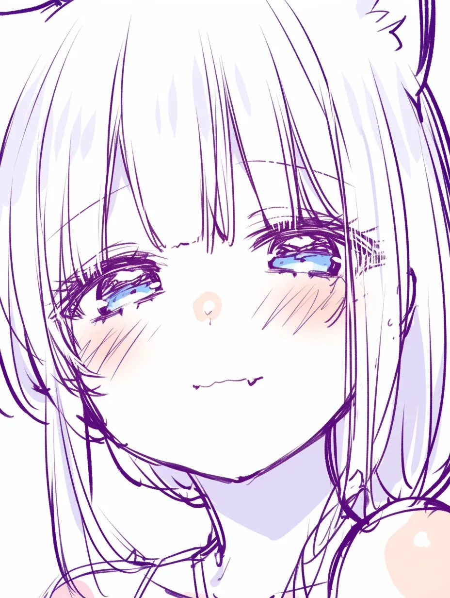 かわいい口の涙笑顔｜【基本構造】正面に近い描き方で、口を小さく結びながらも頬の赤みと眉の緊張を加えています。涙を強調することで視線に感情を込めています。<br>【演出の方向性】泣き笑いのような口元が感情の揺れを示し、弱さと愛らしさを同時に強調する表情になっています。<br>