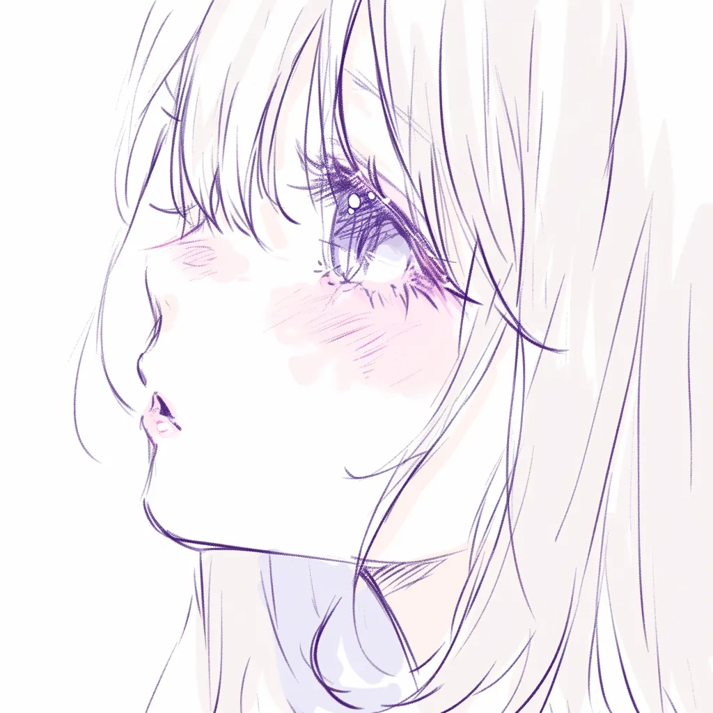 唇のささやき｜【基本構造】横顔を大きめにとらえた描き方で、唇を小さく開き、頬に赤みを添えています。髪の流れが視線を自然に導きます。<br>【演出の方向性】唇のかすかな開きが囁くようなニュアンスを生み、観る側に親密さを与えています。<br>