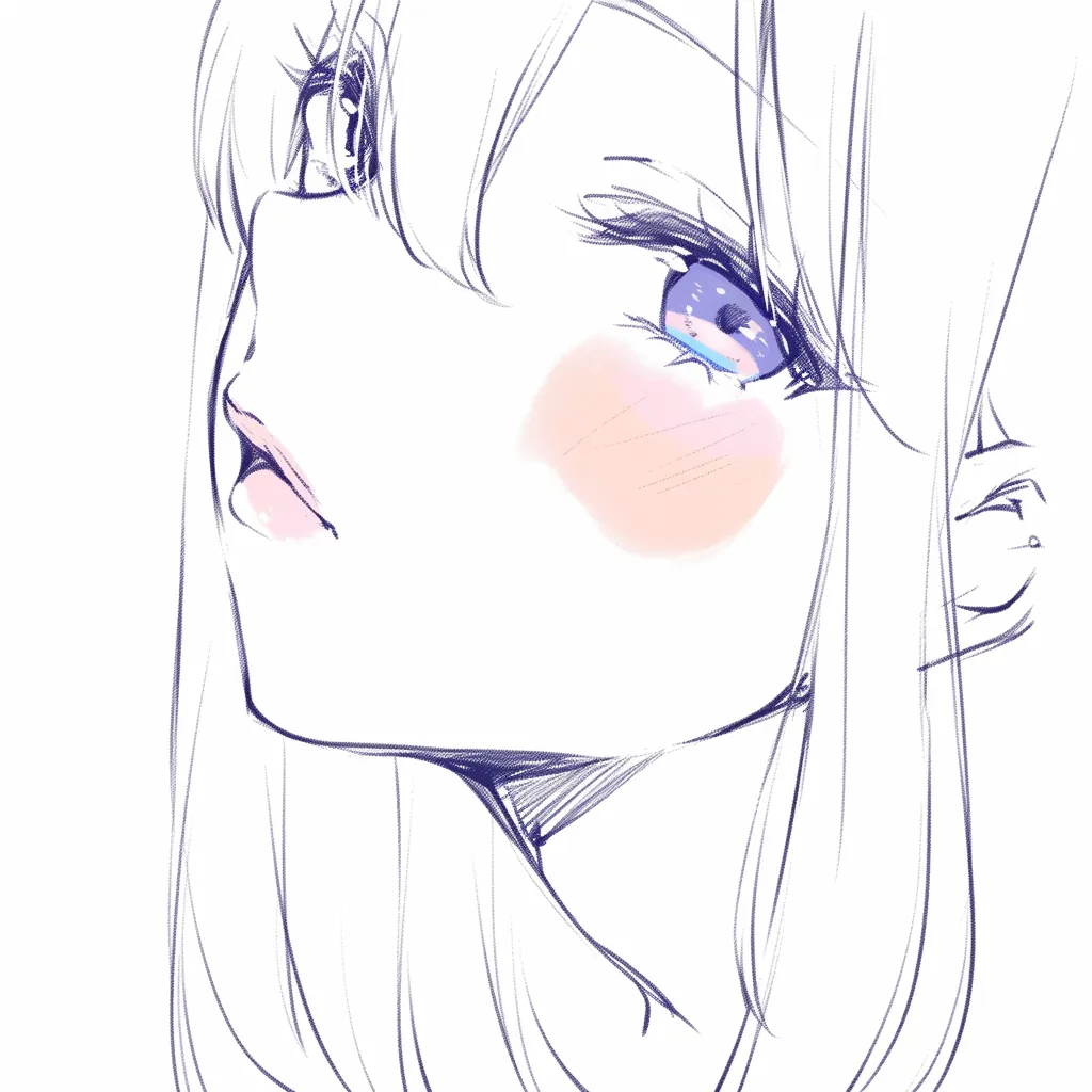 かわいい唇の上向き視線｜【基本構造】首を反らした描き方で唇をやや開き、顎から首へのラインを滑らかに描いています。<br>【演出の方向性】唇の艶と上目遣いが合わさり、無防備さと甘さが際立ちます。<br>