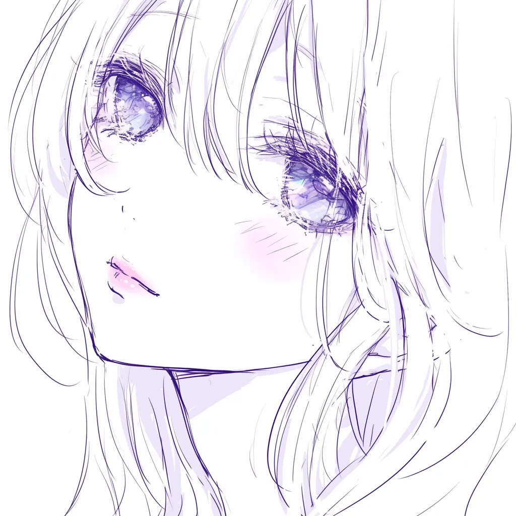 かわいい唇の伏し目｜【基本構造】斜めの構図で目線を下げ、口元を小さく閉じる描き方を採用しています。頬の赤みが印象を補っています。<br>【演出の方向性】唇の控えめな形と伏し目の組み合わせが奥ゆかしい可愛さを漂わせています。<br>