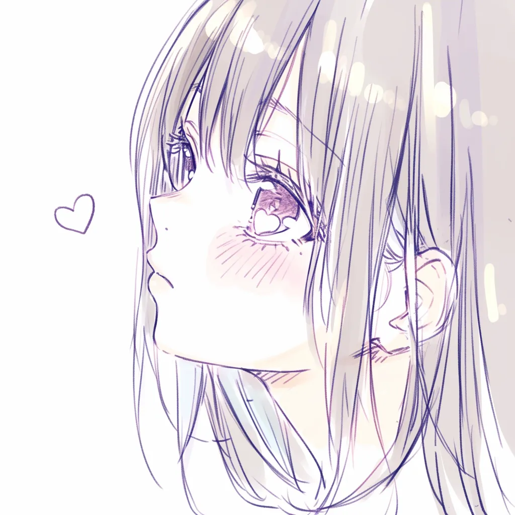 かわいい唇の見上げる表情｜【基本構造】横顔に近い描き方で唇を小さく突き出し、顎のラインを強調しています。<br>【演出の方向性】唇の形と視線の上げ方が甘えを表現し、ハートの記号で恋愛的な可愛さを引き立てています。<br>