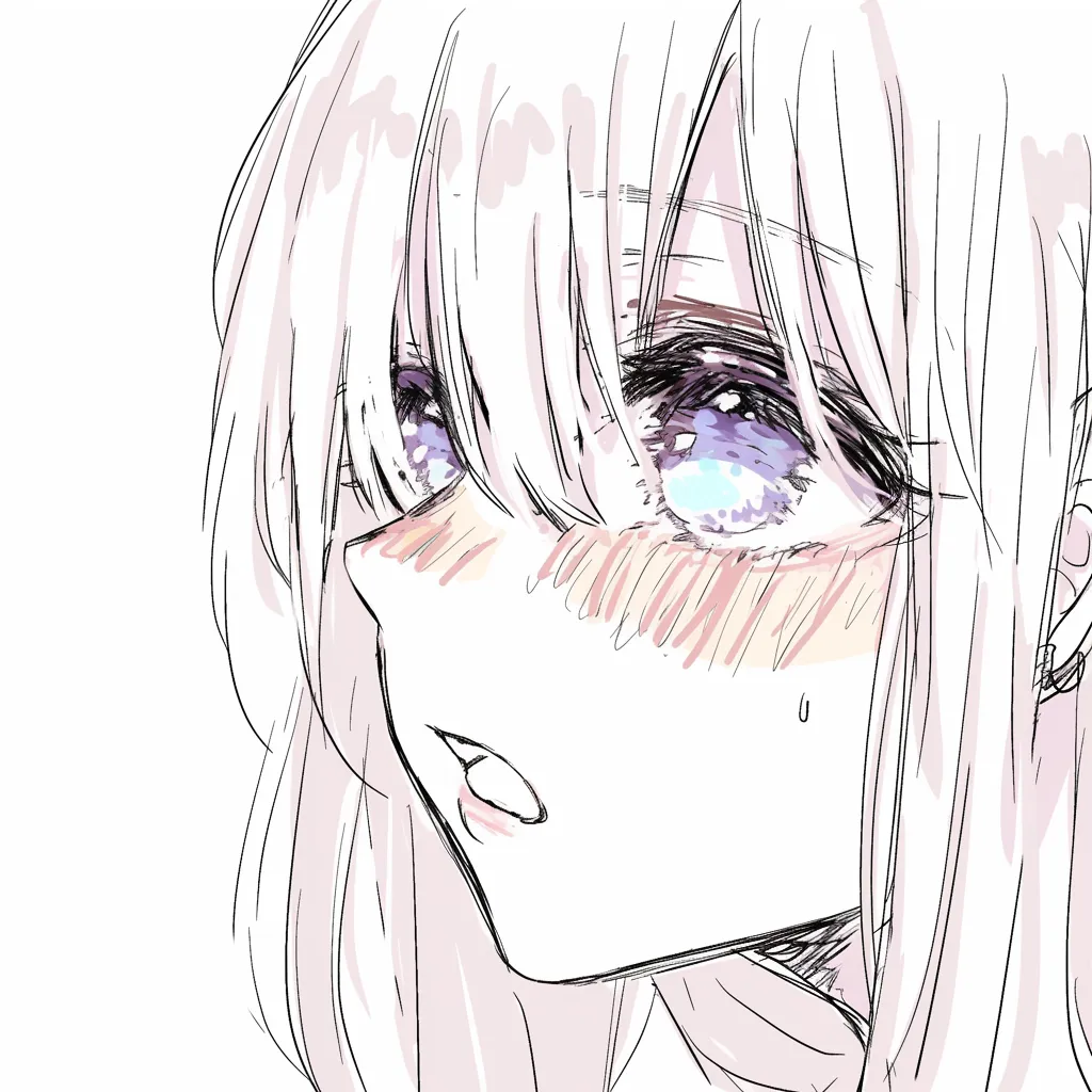 かわいい唇の驚き｜【基本構造】横顔に近い角度で口を小さく開く描き方を取り、頬の赤みと瞳の大きさを強調しています。<br>【演出の方向性】唇の開き具合が驚きや戸惑いを示し、頬の赤らみで可愛らしい緊張感を与えています。<br>