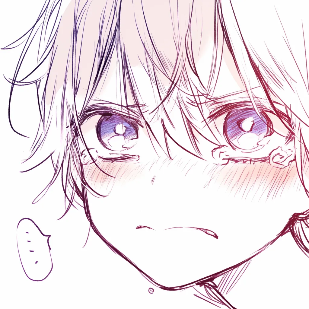 唇を噛むの横顔｜【基本構造】下唇を軽く噛み込む描き方で、顎の力みと眉間の寄せ具合を組み合わせ、正面に近いアングルで輪郭を整えています。<br>【演出の方向性】唇に力が入ることで緊張感や悔しさを強調し、視線の鋭さと涙のにじみが心情の葛藤を強く伝えています。<br>