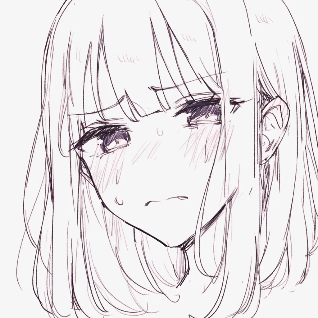 唇を噛むの困惑｜【基本構造】斜め角度からの顔を描き方で構成し、やや下げた眉と口元の噛み癖を重ねています。<br>【演出の方向性】視線が揺れるような不安感を漂わせつつ、噛む唇の仕草が言葉にならない迷いを伝え、複雑な心理を浮かび上がらせています。<br>