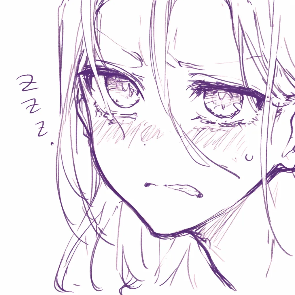 唇を噛むの強がり｜【基本構造】視線をやや上に向ける描き方で、下唇を強めに噛み込み、頬を紅潮させながら輪郭をシャープに描いています。<br>【演出の方向性】涙や汗を滲ませつつも目元の強さを残すことで、苦しさの中に負けじとする強がりの感情を映し出しています。<br>