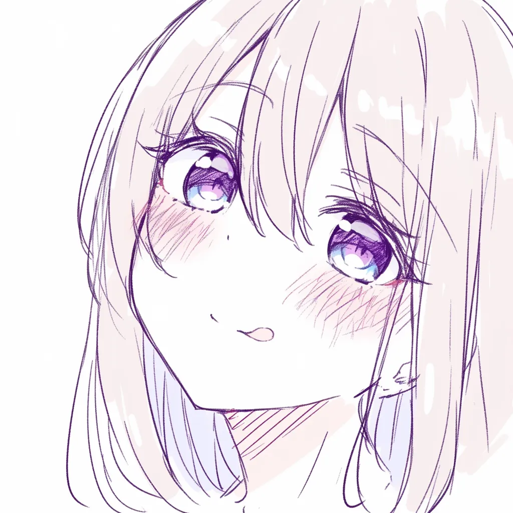 舌をだすの微笑み｜【基本構造】正面寄りの角度で瞳を大きく描き、口元から舌を少しのぞかせる描き方です。頬に赤みを加え柔らかさを強調しています。<br>【演出の方向性】笑みと舌出しの組み合わせにより、照れと親しみやすさが同時に伝わり、愛嬌ある表情が完成しています。<br>
