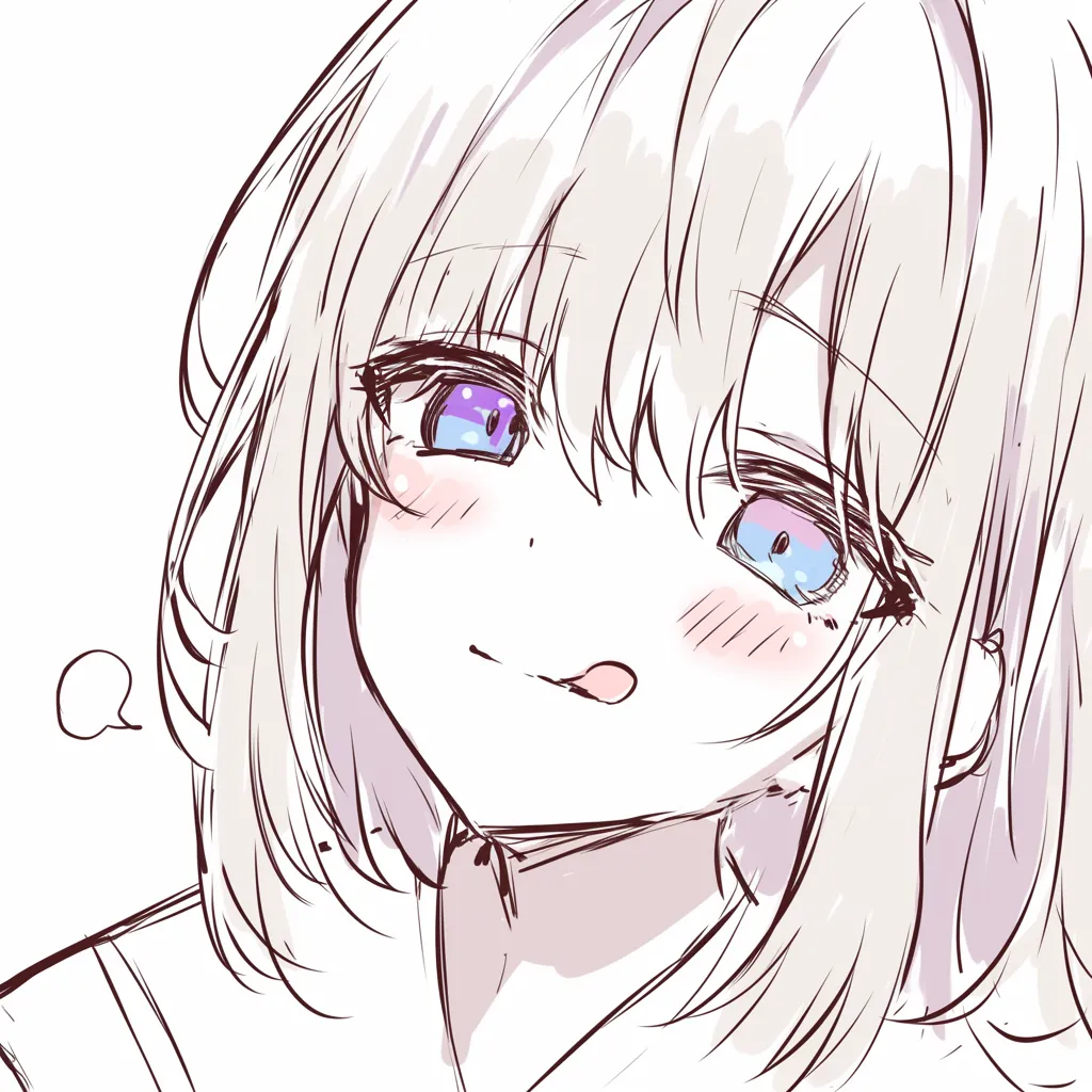 舌ペロの微笑み｜【基本構造】首をわずかに傾け、目線を正面に向けた描き方で、唇の端から舌を軽くのぞかせています。<br>【演出の方向性】柔らかい笑みと舌先の仕草が合わさり、可愛らしさと小悪魔的な愛嬌を同時に演出しています。<br>