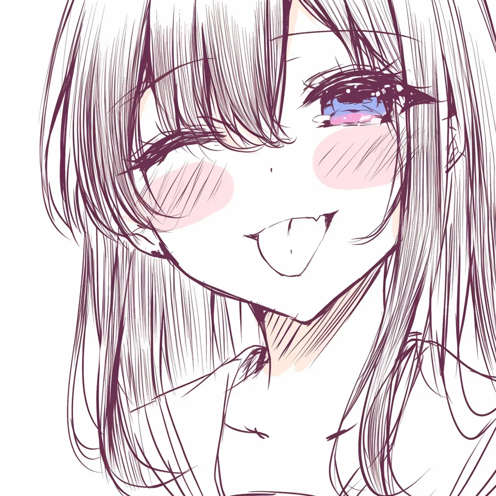 舌ペロのウィンク｜【基本構造】片目を閉じたウィンクと、舌を小さく出す描き方を組み合わせ、顔全体を前傾させています。<br>【演出の方向性】ウィンクと舌ペロの組み合わせで、いたずらっぽさや甘えた印象を強め、元気で無邪気な雰囲気を与えています。<br>