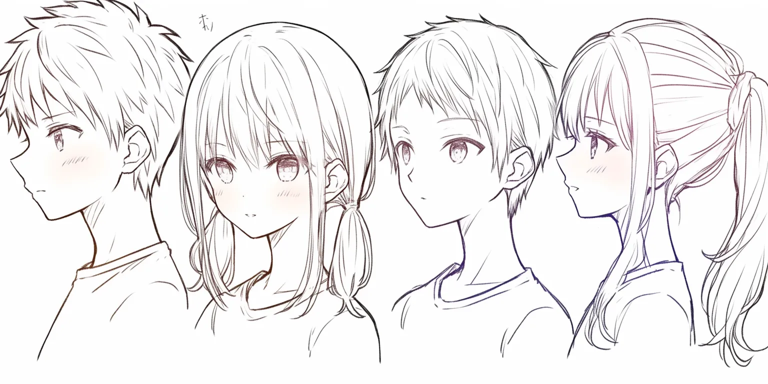 輪郭（少女の横顔）｜【基本構造】丸みを帯びた顎と頬のラインを意識した描き方。首筋も細く、滑らかな流れを持たせています。<br>【演出の方向性】優しい輪郭が可憐さや親しみやすさを表現し、少女的な魅力を強調します。<br>