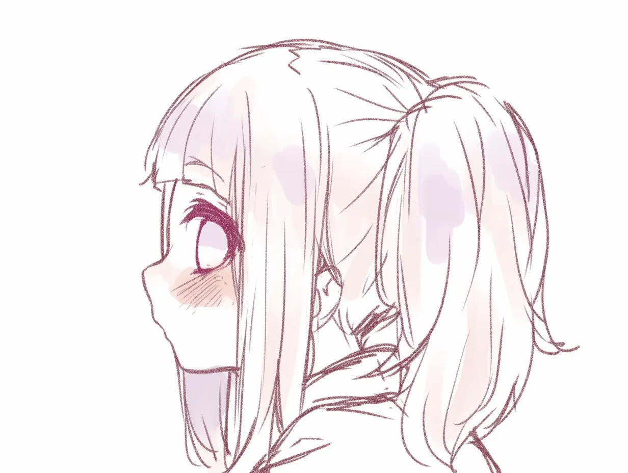 かわいい横顔の丸目｜【基本構造】目を大きく丸く描き方で整え、頬と顎に丸みを持たせています。<br>【演出の方向性】コミカルで幼さのある雰囲気を強め、元気で無邪気な可愛さを印象付けます。<br>