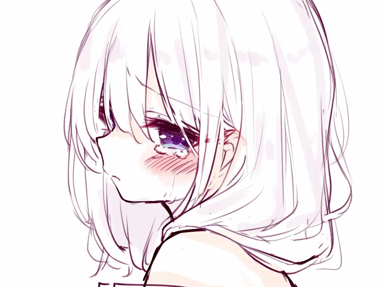 かわいい横顔の涙｜【基本構造】目尻を下げ、涙を溜めた描き方で、頬のふくらみを強調しています。<br>【演出の方向性】感情を前面に出し、守ってあげたいような儚げな可愛さを演出します。<br>