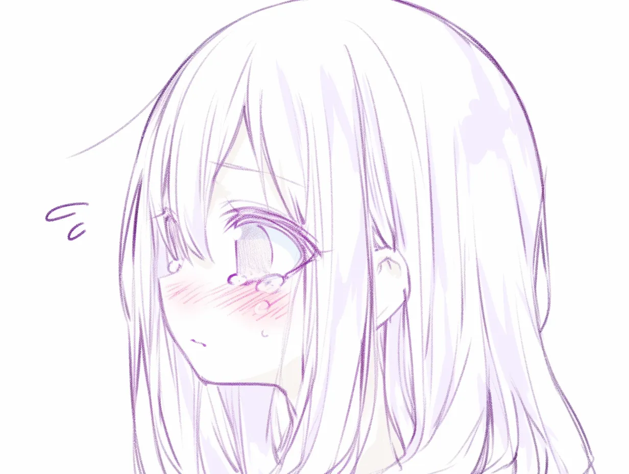横顔　女の子の涙｜【基本構造】目を潤ませ、頬に赤みを足す描き方で、口元を小さく抑えています。<br>【演出の方向性】涙が感情を直接伝え、儚げな少女の可憐さを強調します。<br>