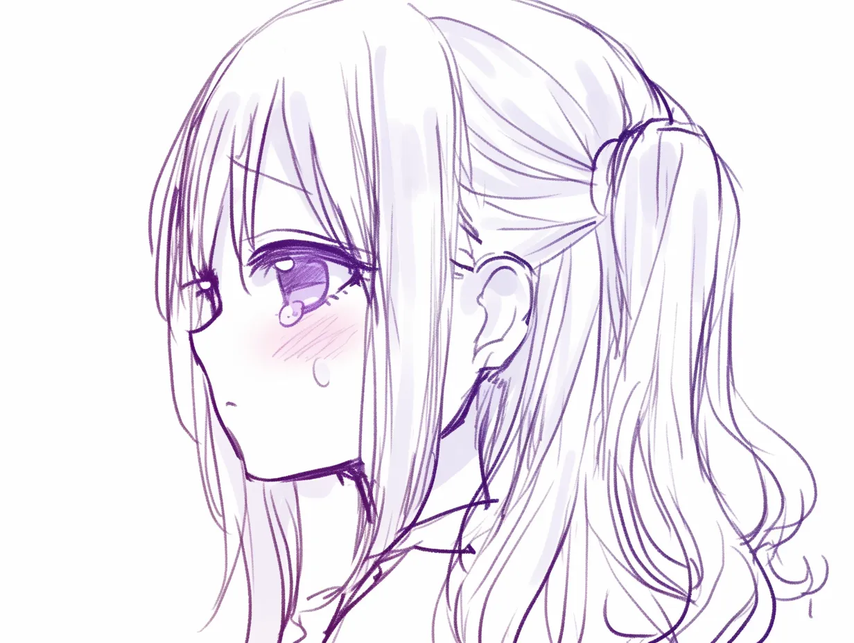 横顔　女の子の切なさ｜【基本構造】涙を流す描き方で、視線をやや下に落としています。<br>【演出の方向性】影を加えることで静かな悲しみを漂わせ、感情を深く印象付けています。<br>