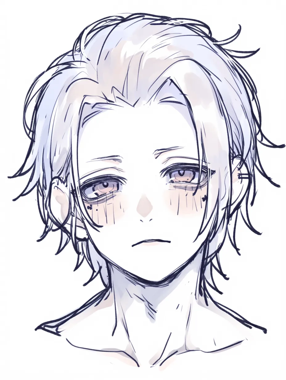 泣きぼくろの男（伏し目がち）｜【基本構造】目元を半分閉じ、下まぶたの位置に泣きぼくろを置く描き方です。<br>【演出の方向性】憂いを帯びた視線と泣きぼくろの配置が相まって、儚さやアンニュイな雰囲気を強調しています。<br>