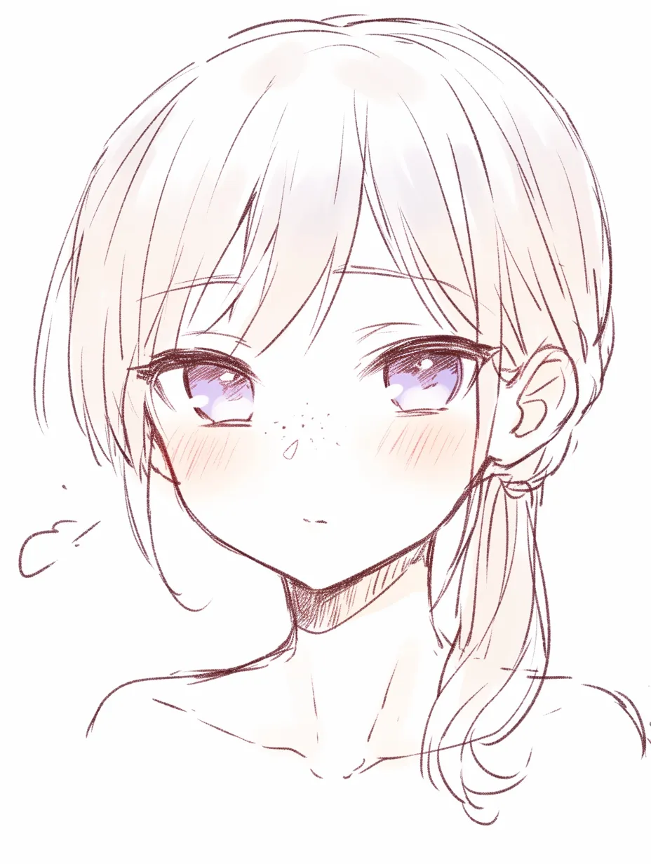 そばかす　かわいい横顔｜【基本構造】横顔寄りのアングルで首元を細く描き方を整え、片側にまとめた髪と自然に配置されたそばかすが特徴です。<br>【演出の方向性】伏し目がちな視線と赤らんだ頬が儚さを感じさせ、そばかすが幼さや素朴さを引き立てています。<br>