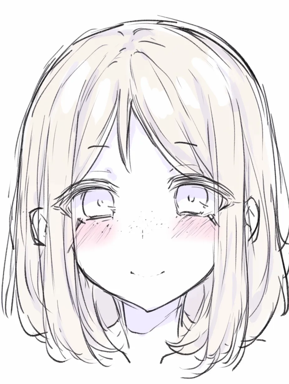 そばかす　かわいい微笑み｜【基本構造】真正面から緩やかに口角を上げた笑顔を描き方に取り込み、そばかすを頬から鼻に散らして配置しています。<br>【演出の方向性】微笑みと柔らかな陰影により安心感を与え、そばかすが温かさや親近感を強める役割を果たしています。<br>