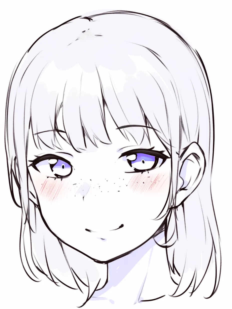 そばかす　かわいい自信顔｜【基本構造】正面に近い角度でまっすぐな目線を描き方に反映し、輪郭をシャープに整えた上でそばかすを配しています。<br>【演出の方向性】落ち着いた笑みと強い視線が自信や余裕を感じさせ、そばかすが愛嬌を残して柔らかさを保っています。<br>