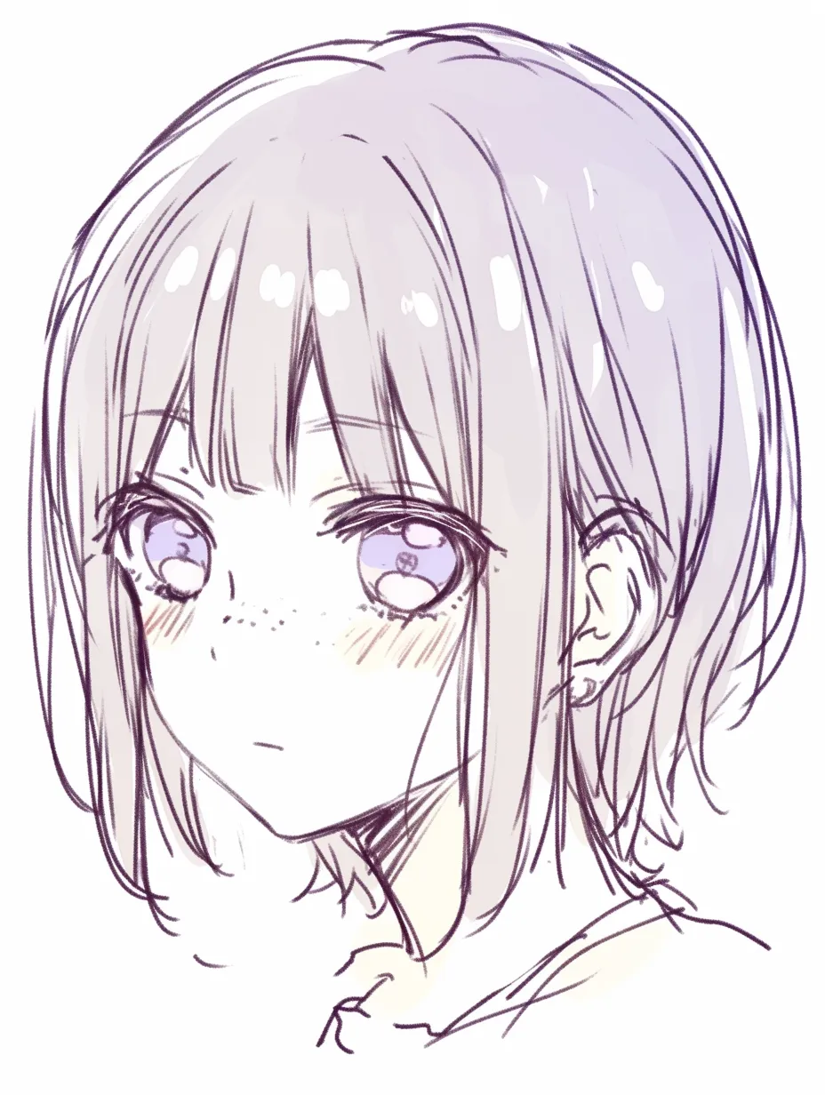 そばかす　かわいい視線逸らし｜【基本構造】視線をやや横に外したポーズを描き方に取り込み、髪を短くまとめ、そばかすを頬全体に散らしています。<br>【演出の方向性】無表情に近い顔立ちに赤みを差すことで複雑な感情をにじませ、そばかすが純朴さを支えています。<br>