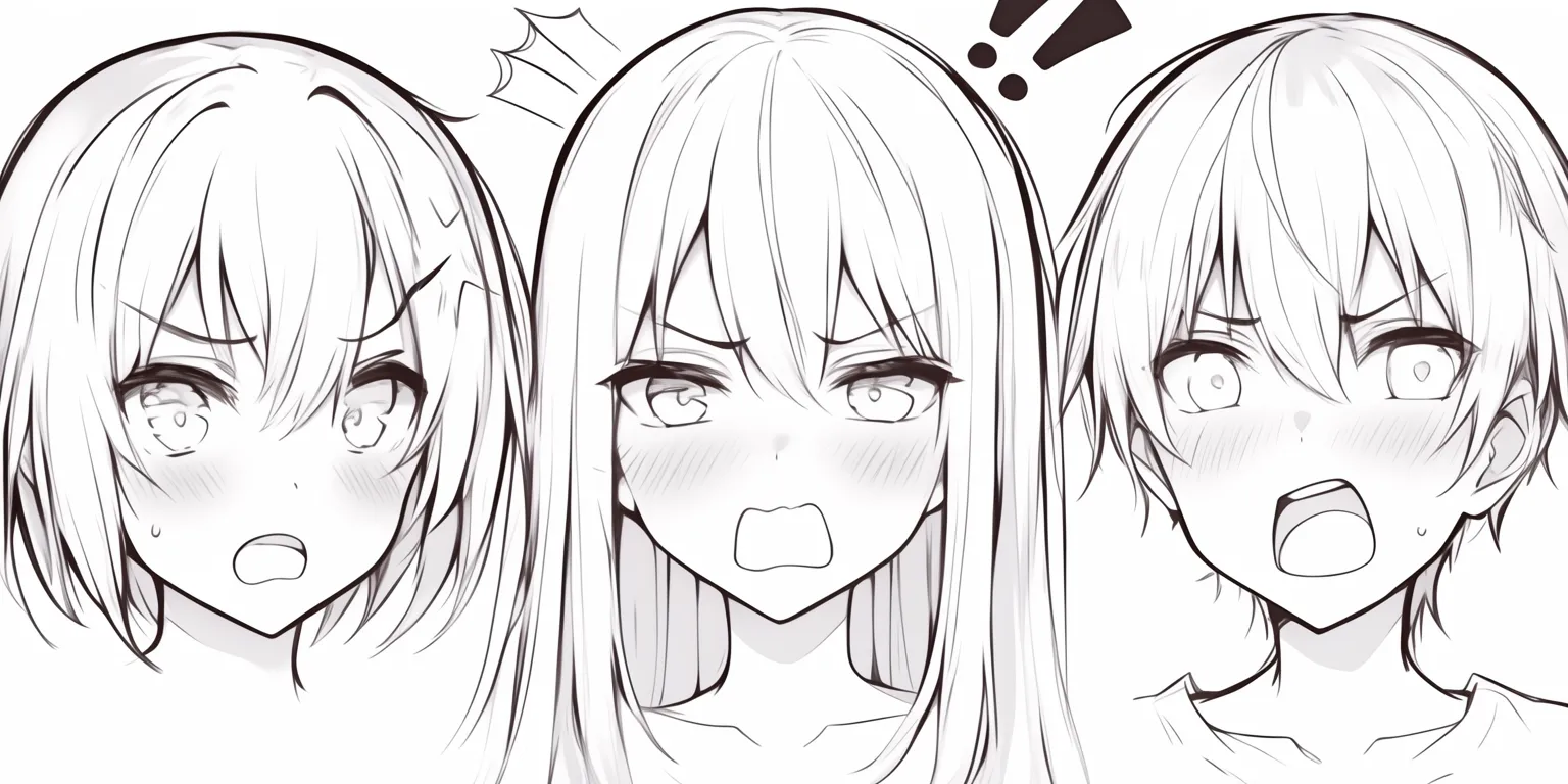 表情　女の子の困惑｜【基本構造】片眉を上げ、口を小さく開いた描き方で、目線を不安定に配置しています。<br>【演出の方向性】薄い影や小さな記号を加えることで戸惑いをわかりやすく示し、等身大の可愛らしい不安を表現しています。<br>