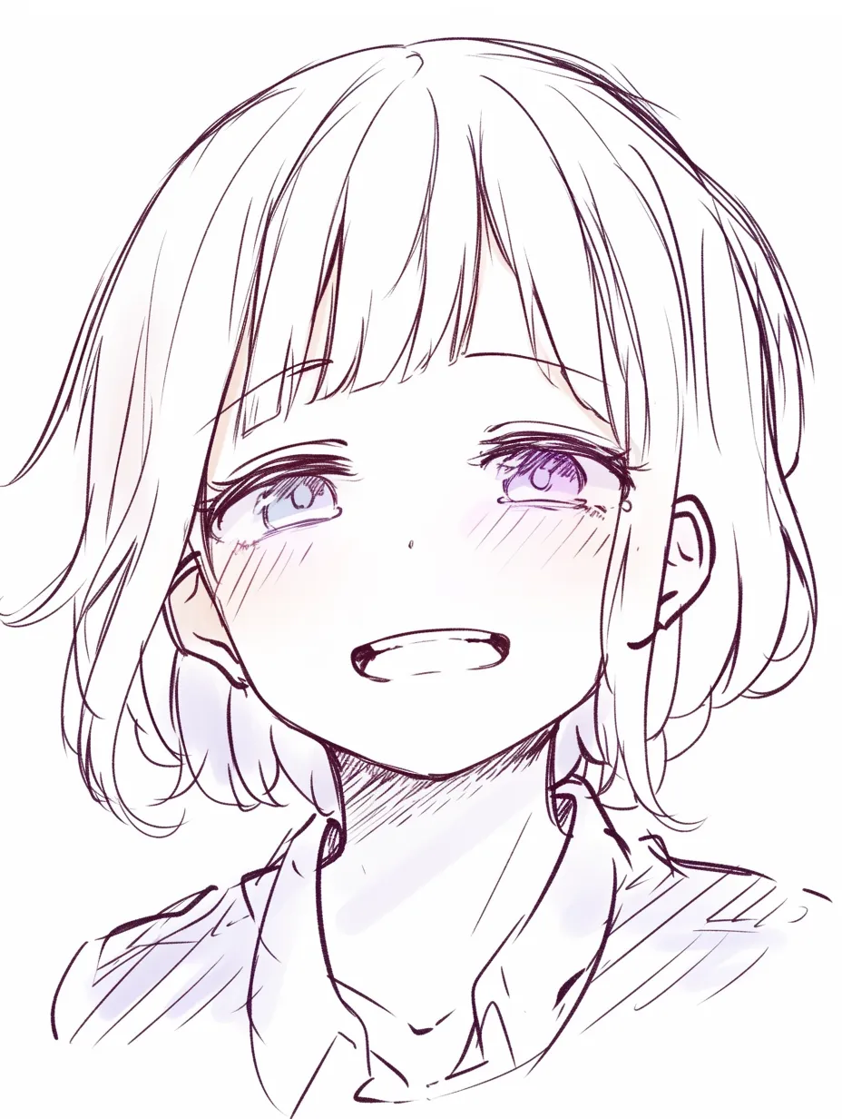 かわいい笑顔の斜め顔｜【基本構造】顔を少し傾ける描き方で、片側の髪を動かし自然な表情の流れを作っています。<br>【演出の方向性】笑顔に涙袋や淡い陰影を添えて、安心感と照れが混ざった甘い雰囲気を漂わせています。<br>