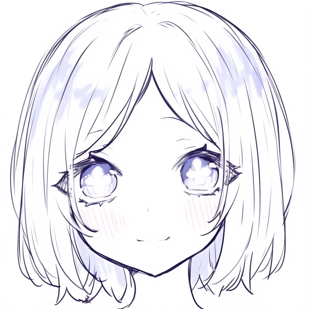 笑顔　女の純粋な喜び｜【基本構造】瞳を大きく描き、口を小さく結ぶ描き方で顔の中心に集中感を与えています。<br>【演出の方向性】瞳に花のようなハイライトを入れることで、無邪気で希望に満ちた笑みを強調しています。<br>