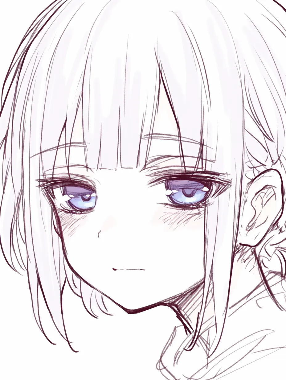 かわいい顔の眠たげ描き方｜【基本構造】半開きの瞳と下がり気味の口元を組み合わせる描き方で、輪郭は丸みを残し柔らかく整えています。<br>【演出の方向性】瞳の光を弱め、まぶたを重く描くことで眠たさや無防備さを演出できます。愛らしさと儚さが共存する印象になります。<br>
