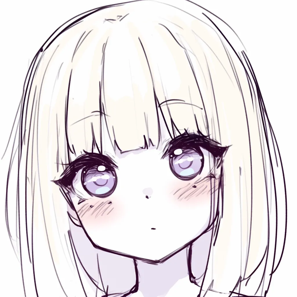 かわいい顔のきょとん描き方｜【基本構造】大きく開いた瞳と小さな口を正面で描く方法で、左右対称に近い輪郭線を用いています。<br>【演出の方向性】瞳の光を強調し、眉を上げ気味に描くことで驚きや素直さを印象づけ、かわいらしい純粋さを演出します。<br>