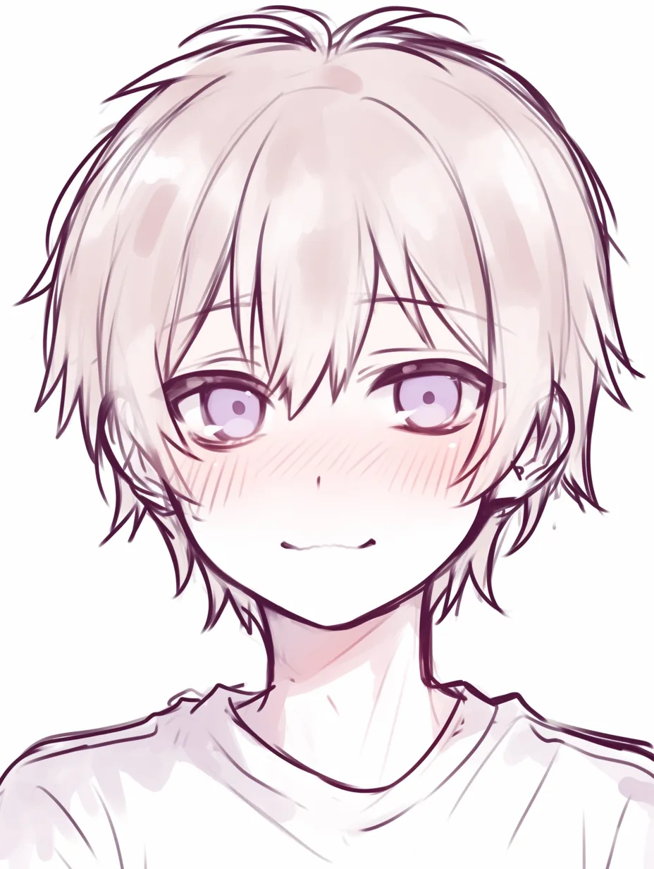 笑顔　こどものはにかみ｜【基本構造】頬を丸め、唇をきゅっと結んだ描き方で、抑えた感情を表現しています。<br>【演出の方向性】大きく赤面しつつ控えめに笑う姿が、子どもらしい照れ隠しの微笑を生み出しています。<br>