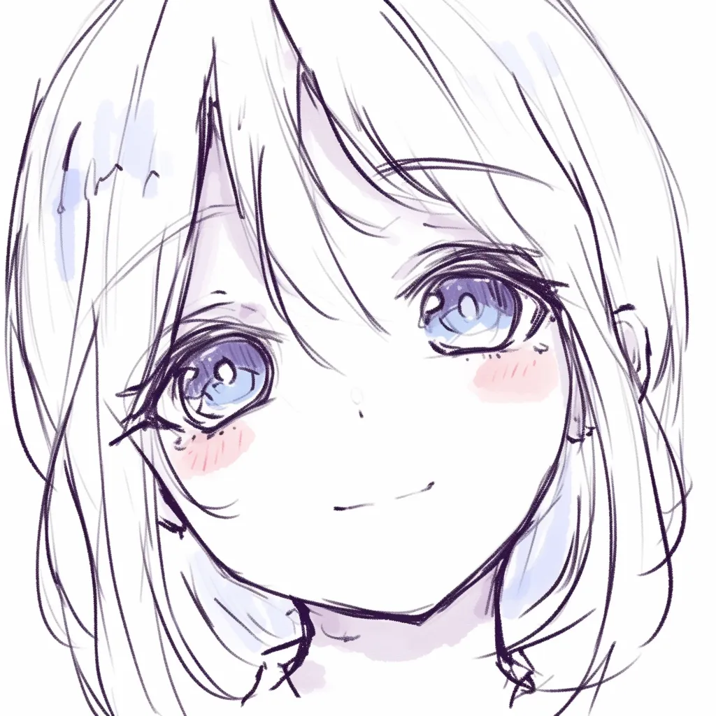 かわいい顔の微笑描き方｜【基本構造】頬をわずかに膨らませ、口角を軽く上げる描き方で、瞳はやや細めにして穏やかな輪郭を出しています。<br>【演出の方向性】光彩を柔らかく彩り、頬に赤みを加えることで親しみやすさと温かみを与えます。自然な愛嬌が表現されます。<br>