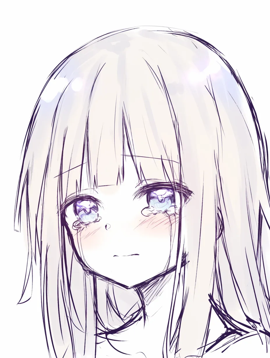 悲しい綺麗な斜め顔｜【基本構造】斜めに傾けた顔で、涙を溜めた瞳を描く描き方です。髪は滑らかに流れ、顎のラインが強調されています。<br>【演出の方向性】光沢を帯びた髪と澄んだ瞳の涙が、切なさをより透明感ある美しさへと昇華しています。<br>