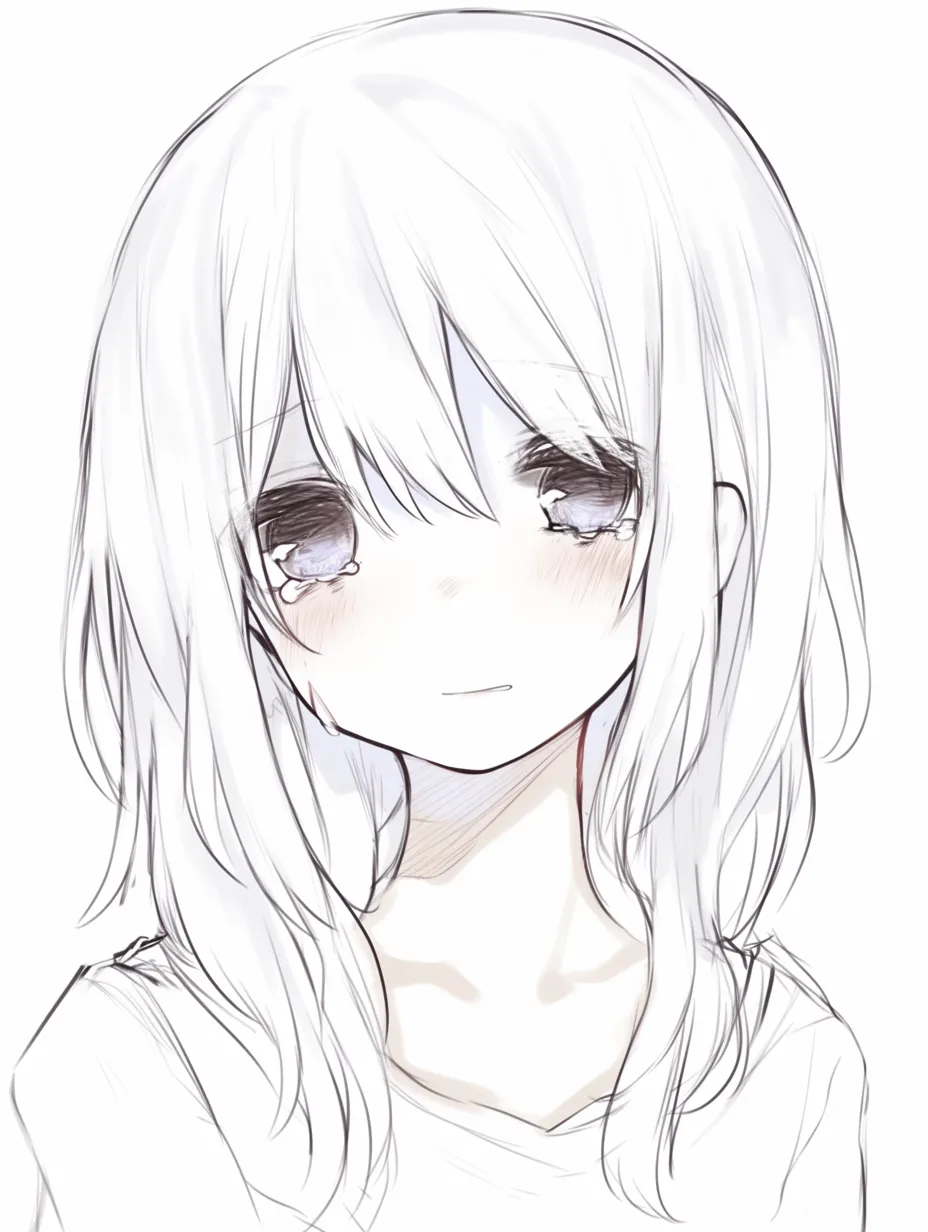 悲しい綺麗な微笑み｜【基本構造】少し笑みを浮かべつつ涙を溜めた目を描く描き方で、髪の流れが優しく顔を縁取っています。<br>【演出の方向性】笑顔と涙の対比が、哀しさの中に凛とした気高さを表現し、観る者に余韻を残します。<br>