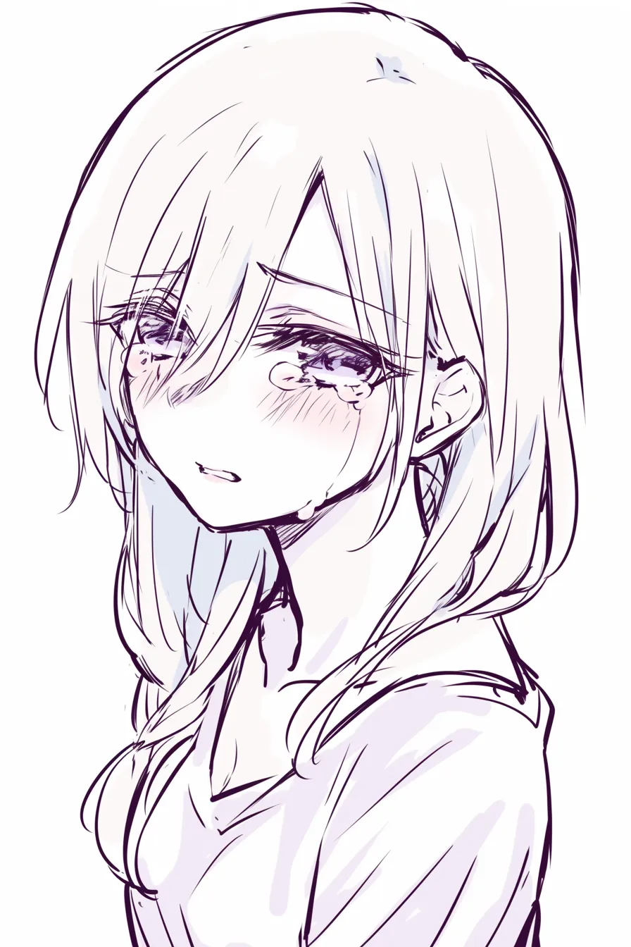 悲しい綺麗な困惑｜【基本構造】斜め角度から描き方をとり、口をわずかに開き涙を溢れさせています。<br>【演出の方向性】乱れた髪と涙の流れが感情の揺らぎを表し、悲しみの中に気高い印象を残しています。<br>