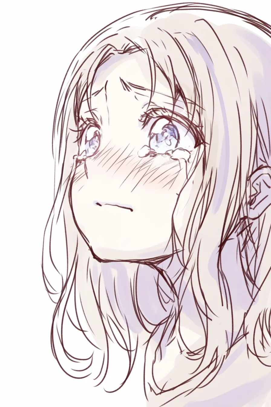 悲しい綺麗な仰ぎ｜【基本構造】上を向いた表情を描き方にし、瞳を大きく開き頬を赤らめています。<br>【演出の方向性】上向きの涙と瞳の輝きが、絶望の中にも希望を探すような清らかな美しさを演出しています。<br>