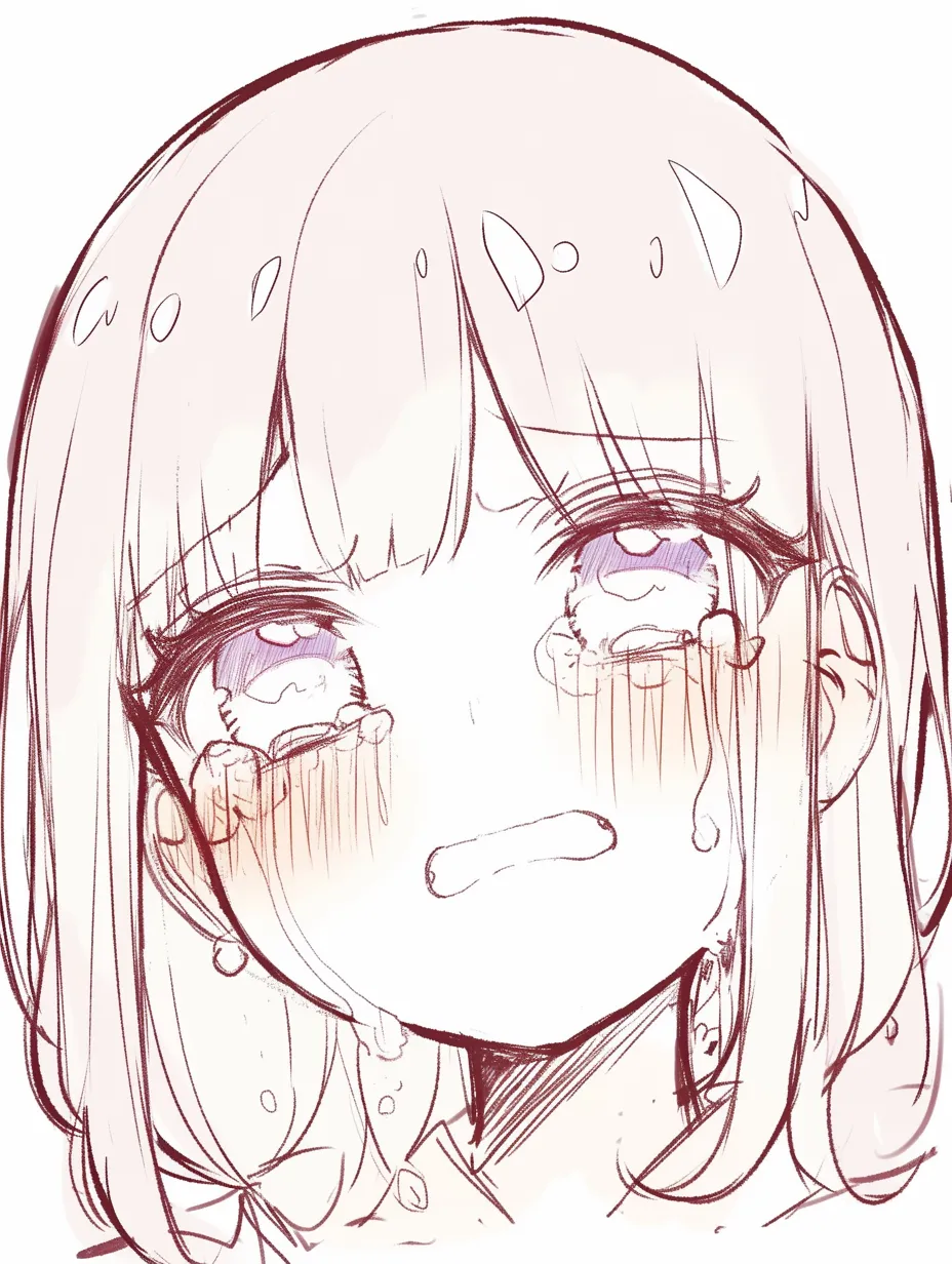 かわいい泣き顔の正面泣き｜【基本構造】真正面から涙を大粒で流す描き方で、口は大きめに開けています。<br>【演出の方向性】強調された涙の線と赤みで感情の高ぶりを描き、子供らしい可愛さを表現しています。<br>