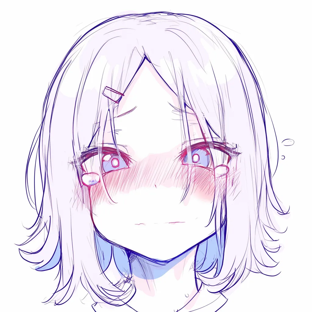 かわいい泣き顔の微笑み｜【基本構造】涙を流しながらも口角を上げる描き方で、正面から構図を取っています。<br>【演出の方向性】泣き笑いの表情が、切なさと健気さを同居させ、より可愛さを引き立てています。<br>
