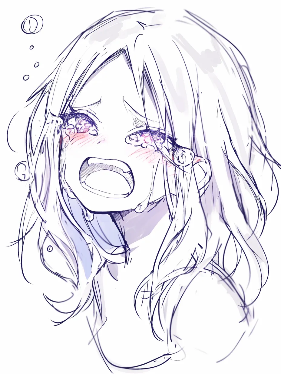 かわいい泣き顔の号泣｜【基本構造】顔を大きく開き、涙を奔流のように描く描き方です。<br>【演出の方向性】頬の赤みと口元の広がりで激しい感情を描き、無邪気さがより際立っています。<br>