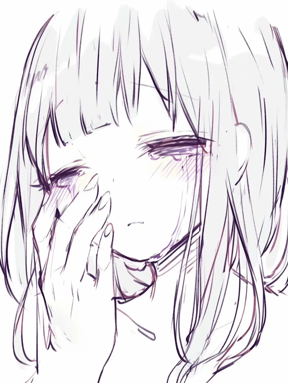 かわいい泣き顔の手添え｜【基本構造】手で顔を覆いながら涙を流す描き方です。<br>【演出の方向性】隠しきれない涙と弱さが、幼い可愛さと同時に庇護欲を刺激する表情になっています。<br>